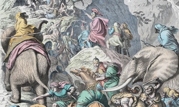 An illustration of Hannibal and his army crossing the Alps, by Heinrich Leutemann, 1866.