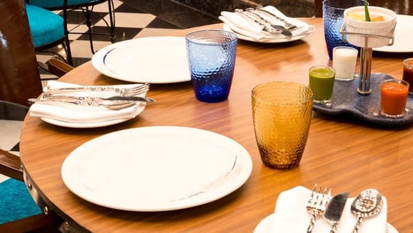 restaurant table with cutlery